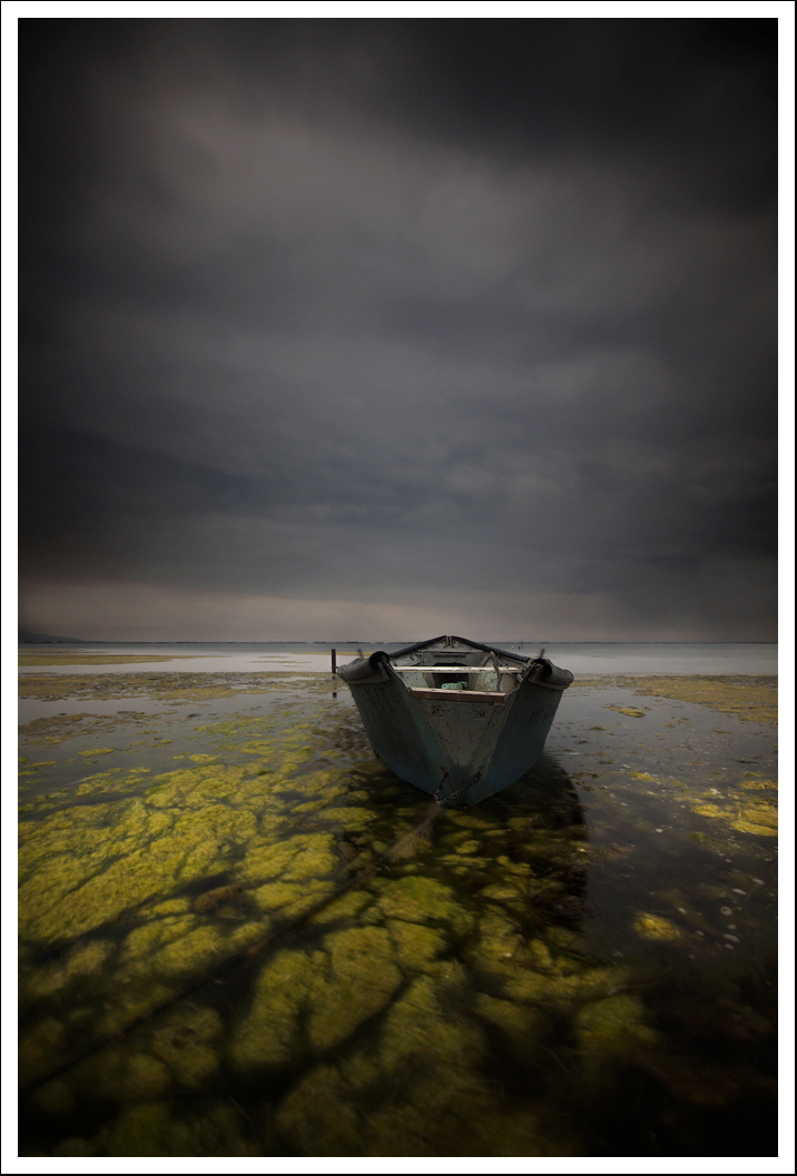 Pose longue, Barque, Nuages, Sombre, Étang de Thau