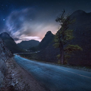 André Alessio, Graphylight, Dong Van, Vietnam, Nuit, Night, Stars, Etoiles, Route, Pose longue