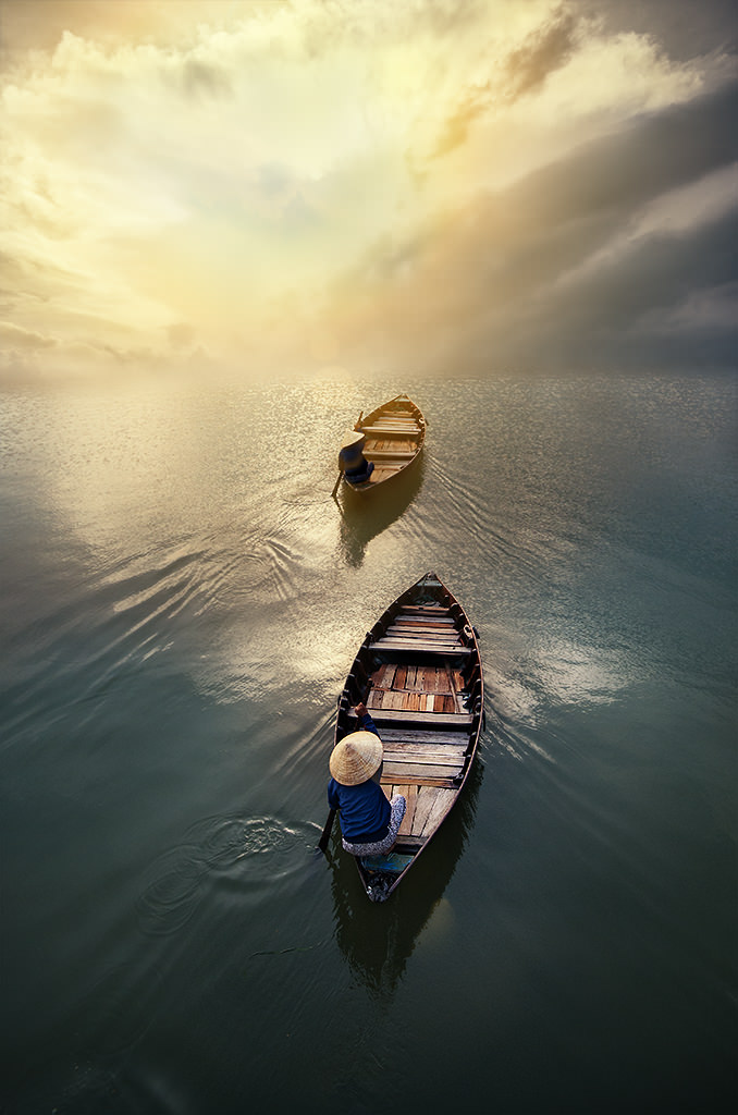 André Alessio, Graphylight, Hoi An, Vietnam, Boats, Sunset, Clouds